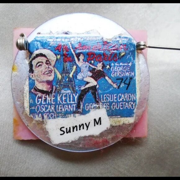 Pink Rose Brooch With Vintage Goofus Glass Retro Romantic - Picture 7 of 12